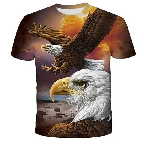 Produktbild: JIFENLI Herren 3D Druck T-Shirt Unisex Mode Eagle Herren T-Shirt Street Harajuku Atmungsaktiv Kurzarm Hip Hop Casual Rundhals Extra Großes Bequemes Oberteil