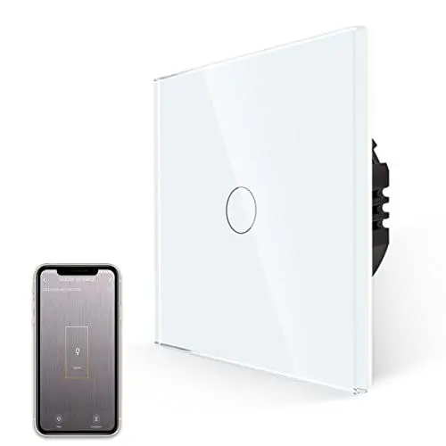 Produktbild: JIMEIDA Wlan Touch Lichtschalter in weiß, Einbauschalter mit Glas Panel, 600W Smart Lichtschalter für Alexa, Google Home, 1-Fach Ausschalter mit Status-LED, Neutralleiter Erforderlich