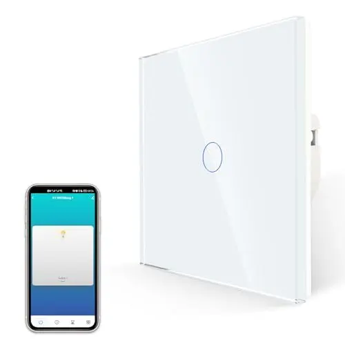 Produktbild: JIMEIDA Smart Touch Lichtschalter, Kein Neutralleiter Erforderlich, Alexa-Schalter Funktioniert mit Google Home, Weiß Schraubenlose Glasplatte, 1 Gang