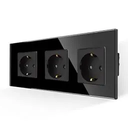Produktbild: JIMEIDA Steckdose Dreifach in Schwarz, 16Amp Glas Schuko Steckdosen Unterputz Schutzkontakt Wandsteckdose- 228 * 86mm, 250V, 3 Fach