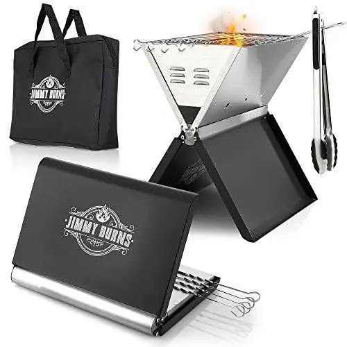 Produktbild: JIMMY BURNS Campinggrill Holzkohle Edelstahl | (Notebook Design) | für 2-4 Personen | Barbecue Klappgrill für Camping, Outdoor, Reise, Festival, Picknick | inkl. Grill Zubehör