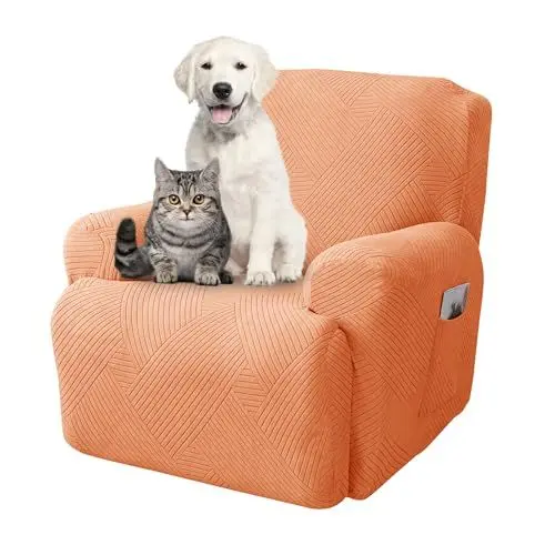 Produktbild: Jin Le Stretchhusse für Relaxsessel Komplett Sesselschoner Stretch Relaxsessel Bezüge 1 Sitzer Elastisch Sesselbezug für Fernsehsessel Liege Sessel Jacquard,Streifen-Orange