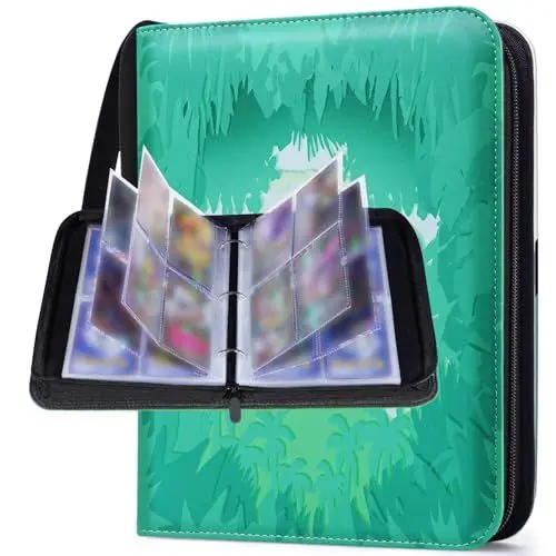 Produktbild: JINGDU Kartenordner für 440 Karten, 4-Pocket Trading Card Album mit 55 abnehmbaren Hüllen für Jungen und Mädchen Sammler, Spielkarten Foto-Kartenordner, Grün