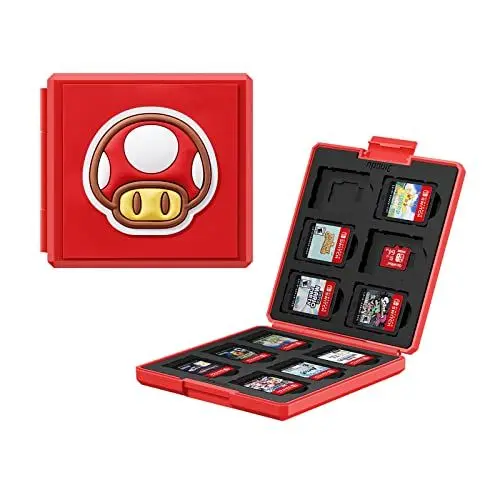 Produktbild: JINGDU Switch Game Card Case für Nintendo Switch, tragbare Hartschalenbox, schützende, stoßfeste Cartridge-Halterung, Aufbewahrungsbox mit 12 Cartridge-Slots für Switch NS2/NS/OLED/Lite, Mushroom