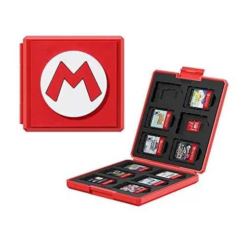 Produktbild: JINGDU Switch Game Card Case für Nintendo Switch, tragbare & dünne Hartschalenbox, schützende, stoßfeste Cartridge-Halterung, Aufbewahrungsbox mit 12 Cartridge-Slots für Switch NS/OLED/Lite（Mario）