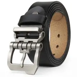 Produktbild: JingHao Gürtel Herren,Ledergürtel 110cm-160cm,Jeansgürtel,Gürtel Metall Retro Denim Große Taille Männer Gürtel 38mm Breit Schwarz Braun D20(Länge 110cm Fit für Taille 31