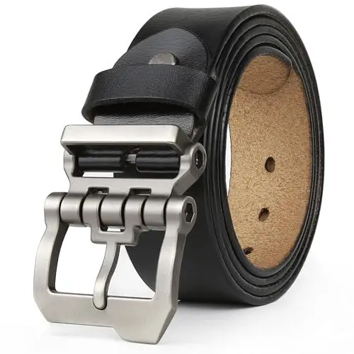 Produktbild: JingHao Gürtel Herren,Ledergürtel 110cm-160cm,Jeansgürtel,Gürtel Metall Retro Denim Große Taille Männer Gürtel 38mm Breit Schwarz Braun D20(Länge 110cm Fit für Taille 31