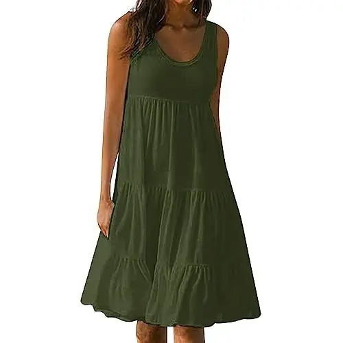 Produktbild: Jingmcdy ZTFYKLIN Sale Kleid Damen 2024 Sommer Ärmellos Kleider Freizeit Lose Dress Strandkleid Lässig Bequeme Basic Dress Damen U-Neck Tank Top Kleid Sommerkleid Casual Sale Angebote Bestellung