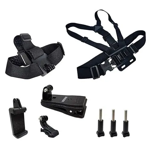 Produktbild: JINGXIN Brustgurt-Rucksackträger & Kopfhalterung Set, Atmungsaktiv, für GoPro Hero 12, 11, 10, 9, 8, 7, 6, 5, 4, Session, 3+, Max, AKASO, DJI Osmo Action Kameras