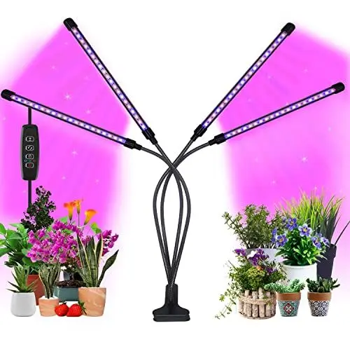 Produktbild: JINHONGTO Pflanzenlampe LED, Pflanzenlicht, 4 Heads Pflanzenleuchte, 80 LEDs Wachsen licht Vollspektrum für Zimmerpflanzen mit Zeitschaltuhr, 3 Modi, 10 Helligkeitsstufen