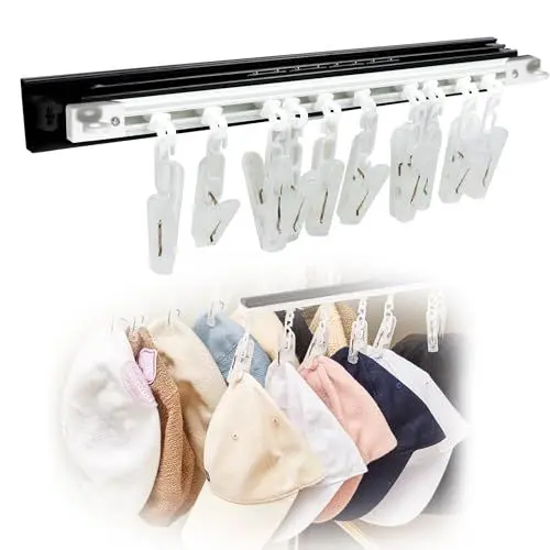 Produktbild: jinminamz Huthalter HutstäNder Cap Halterung,Garderobe Cap Organizer Push-Pull füR BaseballmüTzen Socken UnterwäSche, LöCherfrei mit 10 Clips