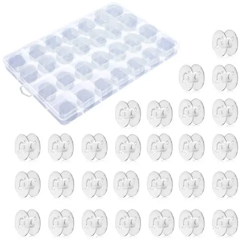 Produktbild: Jinpojun 28 Stück Nähmaschine Spulen mit Spulenbox, Spulen Nähmaschine Kunststoff für Gängige/Spule Nähmaschine Babylock Janome Kenmore Juki