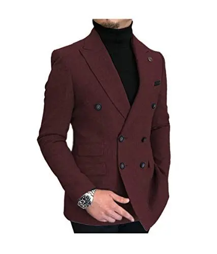 Produktbild: JinXuanYa Tweed Jacken Burgund 52 Herren Zweireihig Formelle Sakko Oder Blazer für Herren Anzugjacken Slim fit Spitzes Revers Business oder Freizeit