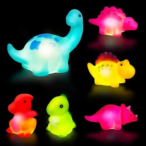 Produktbild: Jiosdo Badewannenspielzeug, 6 Stück Dinosaurier Badespielzeug mit Licht, LED Badewannen Spielzeug Kinder, Badespielzeug Baby ab 1 2 3 Jahr, Leuchtet Wasserspielzeug Bath Toys Sensorik Spielzeug