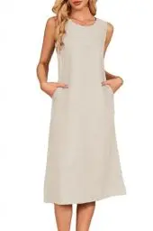 Produktbild: Jiraewh Damen Tank Top Kleider ärmelloses Lose Kleid Knielang Casual Rundhals Sommerkleid Midi Strandkleid mit Taschen(6022-AP- L)