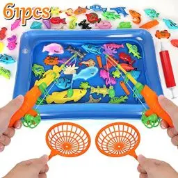 Produktbild: Jirmerp Angeln Spielzeug, 61PCS Stück Angelspiel Badespielzeug Badewannenspielzeug Wasserspiel Perfekt Lernspiel Geschenk für Kinder, Angelspiel für Kinder mit Wasser, Magnet Angelspiel Kinder