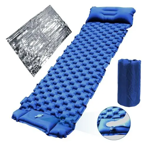 Produktbild: Jirmerp Isomatte selbstaufblasend Camping Isomatte Selbstaufblasend mit Fußpresse Pumpe Tragbare Camping Matratze Luft Isomatte für Camping mit integrierten kopfkissen mit Premium Rescue Blankets