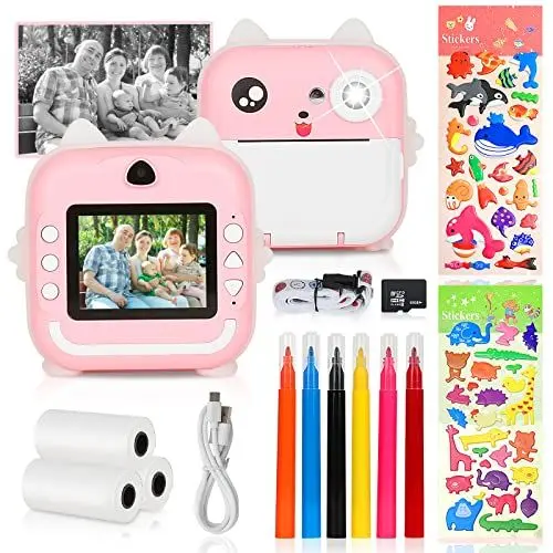 Produktbild: Jirmerp Kinderkamera Sofortbildkamera,KinderKamera 1080P-HD, 2,4-Zoll-Display Kamera Kinder mit Druckpapier,32G TF Karte,Farb-Pinselstiften Kinder DigitalKamera Weihnachten Geschenk