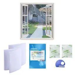 Produktbild: JIT-FUNG Fliegengitter Fenster, Zuschneidbares Moskitonetz, Insektenschutz mit Starkem Klettband (SPURLOS) & Zuschneider, Fliegen Netz ohne Bohren – Weiß, 180 x 155 cm (Bienenwabe, 2er-Set)