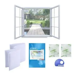 Produktbild: JIT-FUNG Fliegengitter Fenster, Zuschneidbares Moskitonetz, Insektenschutz mit Starkem Klettband (SPURLOS) & Zuschneider, Fliegen Netz ohne Bohren – Weiß, 130 x 155 cm (Quadrat, 2er-Set)