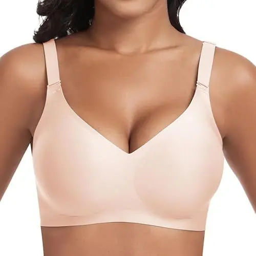 Produktbild: Jiuday Spitzen BH ohne Bügel für Damen Soft Bequemer Nahtloser (#238-Beige,XL)