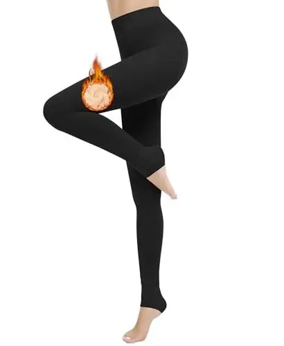 Produktbild: Jiuday Strumpfhosen Damen Winter Thermo Strumpfhose Fleece Gefütterte Hohe Taille Hintern Heben Ultraweich (200g Fleece Steigbügel-Schwarz,L)