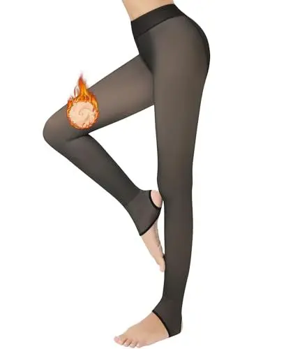 Produktbild: Jiuday Thermo Strumpfhose Damen Winter Thermostrumpfhose Fleece Gefütterte Strumpfhosen Winterstrumpfhose Ultraweich (220g Fleece Steigbügel-Falsch Transluzent Schwarz,S)