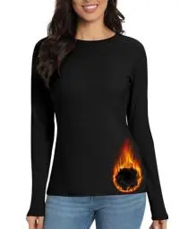 Produktbild: Jiuday Thermoshirt Damen Langarm Winter Thermo Oberteil Fleece Thermo Langarm Shirt Funktionsshirt Thermo Unterhemd mit Rundhalsausschnitt für Haus Sport Skifahren (Schwarz,L)
