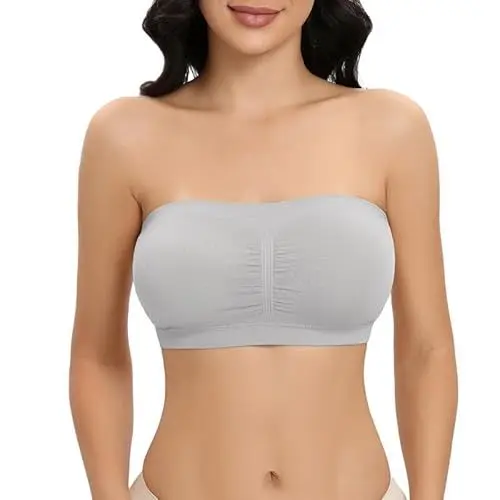 Produktbild: Jiuday Trägerloser BH Push Up Bandeau BH ohne Träger Bandeau Top Gepolstert Damen Strapless Bra ohne Bügel mit Rutschfester Silikon (2-Keine Antirutschstreifen-Grau,XL)