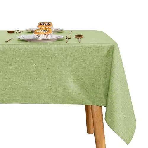 Produktbild: JIUZHEN Grün Tischdecke Abwaschbar Tischdecken Leinenoptik für Esszimmer, Garten, Outdoor,Hochzeiten Wasserabweisend Tischtuch Eckig 135X200 cm