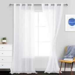 Produktbild: JIUZHEN Sheer Voile Vorhang Semi Transparente Gardine Schals für Wohnzimmer Schlafzimmer, 2er Set, 260x140cm(HxB), Weiß