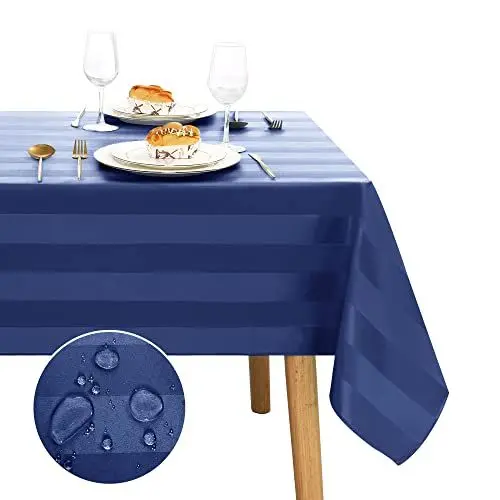 Produktbild: JIUZHEN Tischdecke Dunkelblau Gestreift Tischdecke Abwaschbar Tischdecken Wasserabweisenden mit Lotuseffekt Tischdecke Outdoor Gartentischdecke Eckig 110 x 140 cm