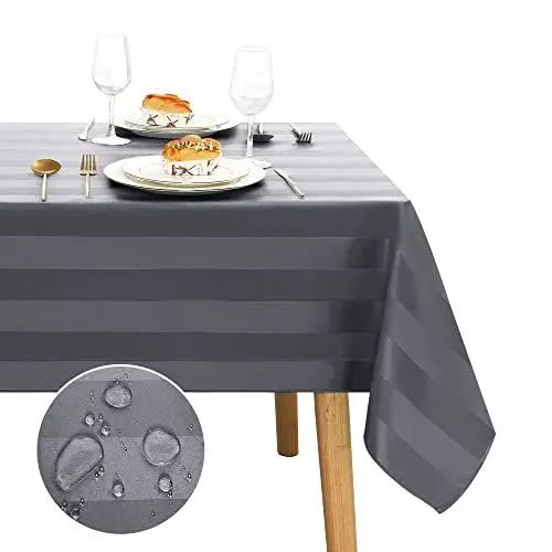 Produktbild: JIUZHEN Tischdecke Grau Gestreift Tischdecke Abwaschbar Tischdecken Wasserabweisenden mit Lotuseffekt Tischdecke Outdoor Gartentischdecke Eckig 130 x 220 cm