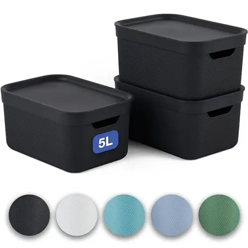 Produktbild: Jive Dekobox 3er-Set Aufbewahrungsbox 5l mit Deckel, Kunststoff (PP recycelt), dunkelgrau, 3x5l (27.8 x 19.5 x 22.4 cm), Schwarz, Nicht zutreffend