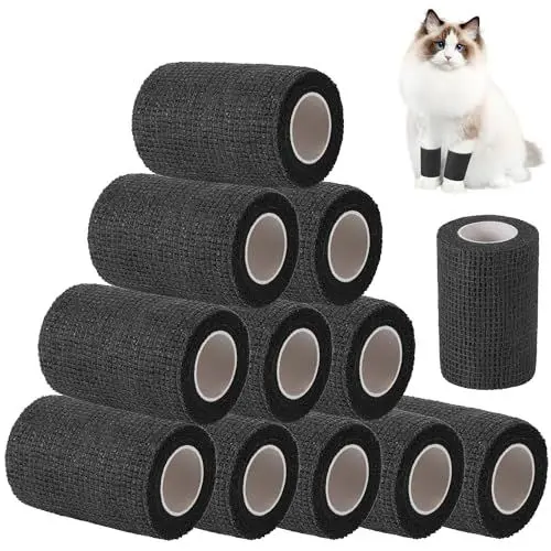 Produktbild: JIZZU 12 Rollen Selbstklebender Verband, 7,5cm x 4,5m Kohäsive Bandage Atmungsaktiv Elastische Binde, Selbsthaftende Haftbandage Verband für Hund/Katze/Füße/Knöchelverstauchungen (Schwarz)
