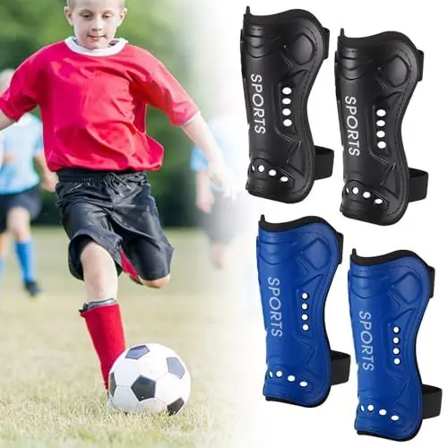 Produktbild: JIZZU 2 Paar Schienbeinschoner Kinder, Leichte Hochfeste Schienbeinschützer Fußball, Jugendgrößen Kind Fußball Shin Pads für Jungen Mädchen,umfassender Schutz(Blau & Schwarz)