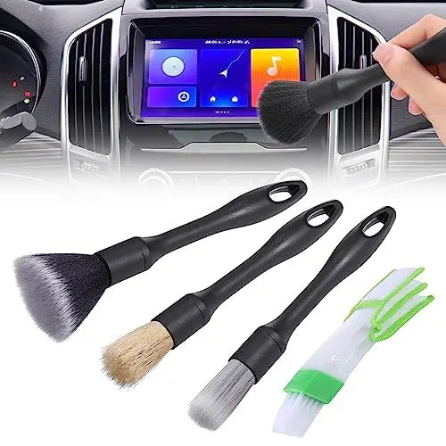 Produktbild: JIZZU 4 Stück Auto Detailing Bürsten Set, Auto Detailing Pinsel Set, Reinigung Pinsel Set Auto Innen Detailing Bürsten zum Reinigen von Rädern, Motor, Auto Innenraum, Lüftungsschlitzen