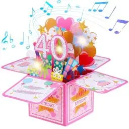 Produktbild: JIZZU Geburtstagskarte zum 40. Geburtstag, Pop up 3D Geburtstag Karte, Pop Up Lichter und Musik Geburtstagskarte, 3D Geburtstagskarten Blowable LED Licht Kerze für Mama Frauen Männer