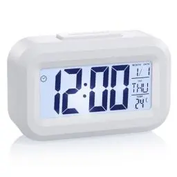 Produktbild: JIZZU LCD Digitaler Wecker, Smart Digitaler Wecker, Reisewecker mit Schlummerfunktion, 12/24 Stunden, Timer-Funktion, Batteriebetrieben für Schlafzimmer Home Office Reisen, Weiß