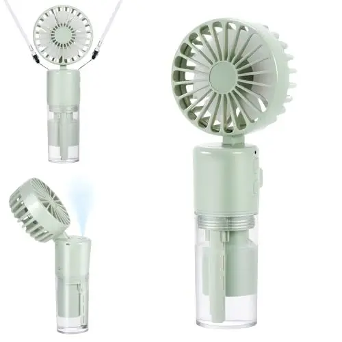 Produktbild: JIZZU Tragbarer Handventilator mit Wassernebel, 4000mAh Mini Ventilator USB, Wasserventilator mit 4 Geschwindigkeiten, Batteriebetriebener kleiner Ventilator für Büro, Reise und Camping (Grün)
