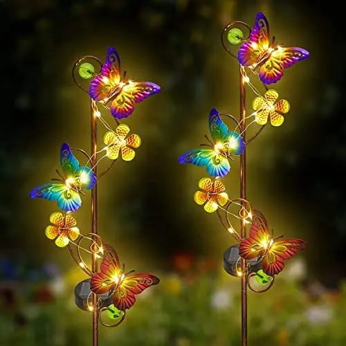 Produktbild: JJALIGHTS Solar Gartenleuchte 2 Paket Schmetterling Solar Außenleuchten Wasserdicht IP 44 Schmetterling Garten Pfahl für Garten, Rasen, Terrasse oder Hof