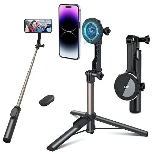 Produktbild: JJC Magnetisches Selfie-Stick-Handy-Stativ mit kabelloser Fernbedienung für iPhone 15 14 13 12 (MagSafe-Halterung) & alle Samsung Huawei Handys & für Kompaktkamera