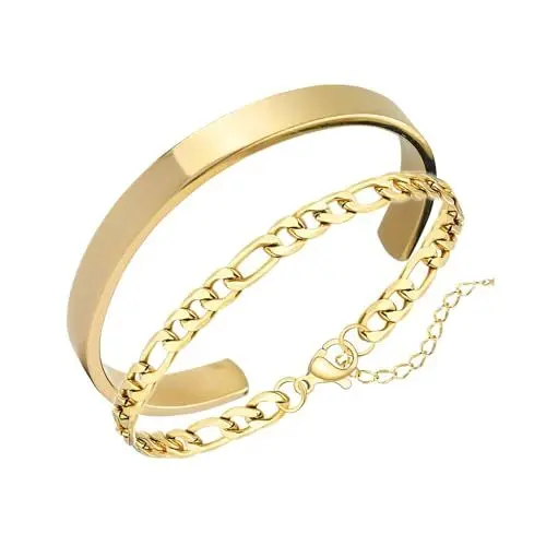 Produktbild: JJDreams Edelstahl Armreif Gold Damen Offener Maschette Armreif Breite 6MM Edelstahl Armkette Geschenk für Damen