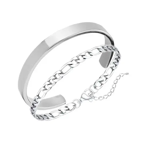Produktbild: JJDreams Edelstahl Armreif Silber Damen Offener Maschette Armreif Breite 6MM Edelstahl Armkette Geschenk für Damen