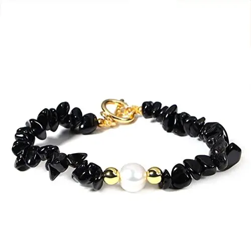 Produktbild: JJDreams Edelstein Armband Heilsteine Armband Damen splitterarmband Yoga Armband Schwarzer Kristall mit Perle