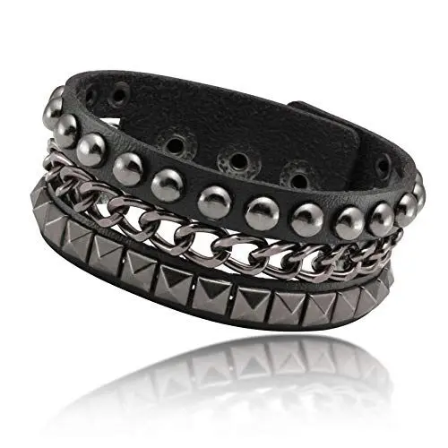 Produktbild: JJDreams Lederarmband Punk Nieten Armband Gothic Druckknopf Breit Armreif Schwarz Rock Manschette