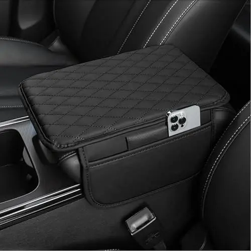Produktbild: JJNIENUS Universal Auto Armlehne Abdeckung FüR Audi Q6 e-tron 2024 2025, Pu Microfiber Leder Mittelkonsole Polste Memory Schaumstoff Schutzauflage ZubehöR,Black