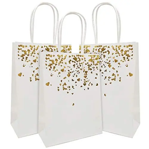 Produktbild: JJQHYC 18 Stück Geschenktüten mit Griff Kraftpapier Papiertüten Weihnachtstüten Party Geschenktaschen (Weiß)