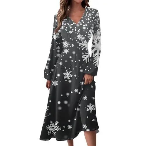 Produktbild: JKJFJKA Weihnachtskleider für Frauen Festliche Kleider für Damen Weihnachten Bedrucktes Kleid für Frauen Zu Weihnachten Weihachtskleid Damen Weihnachtskleid Damenloose Weihnachtskleider Grau XL