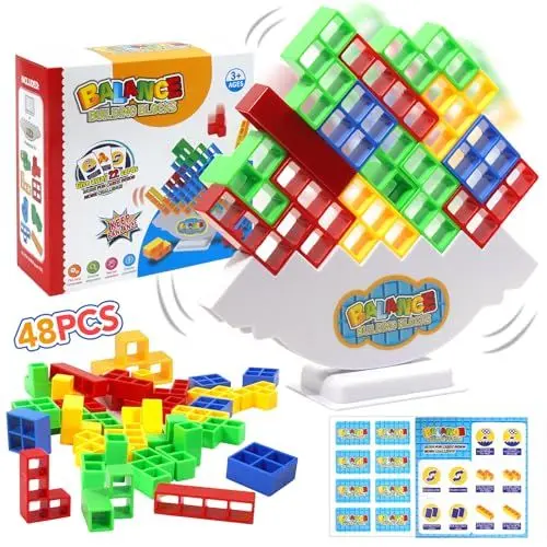 Produktbild: J.K-Toys Tetra Tower Spiel, 48 PCS Balance Spiel,Team Tower Game for Kids & Adults Spiel, Schaukelstapel Hoch Kinder-Balance-Spielzeug Spiele Ab 5 6 7 8+ Jahre Jungen Mädchen (48 PCS)